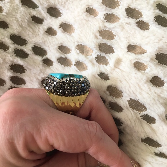New Blue Howlite Slab Stone Ring - Picture 2 of 3